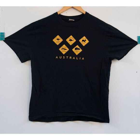 Aussie Tee Crossing Symbols Australia Black T-Shirt Size L - Picture 1 of 5
